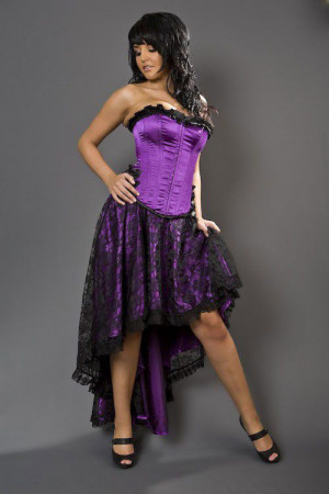  Elizium long burlesque skirt in purple satin and black lace overlay - 