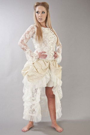  Elvira long burlesque skirt in cream taffeta - 