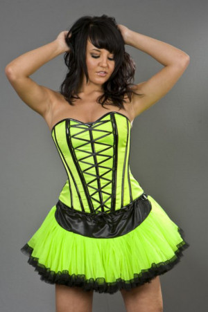  Emily overbust clubwear corset in neon green satin /   - 