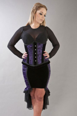 Emily knee length victorian gothic skirt in purple satin flock & velvet panels - 