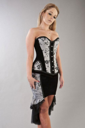  Emily knee length victorian gothic in skirt in silver satin flock & velvet panels - 