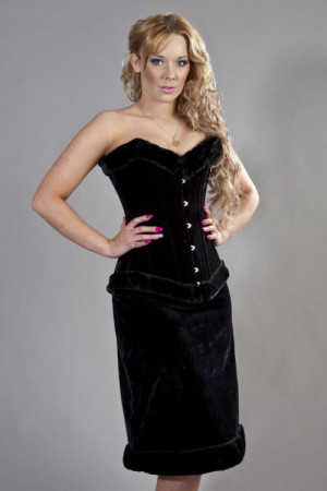  Eva midi skirt in black velvet flock and black fur - 