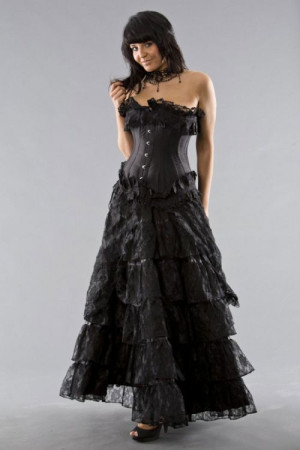  Flamingo long burlesque skirt in black lace - 