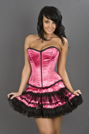  Glamour overbust fashion corset in neon pink satin - 