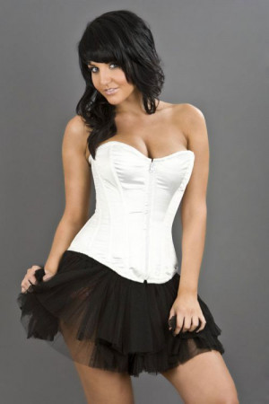  Glamour overbust lace up corset in white satin /   - 