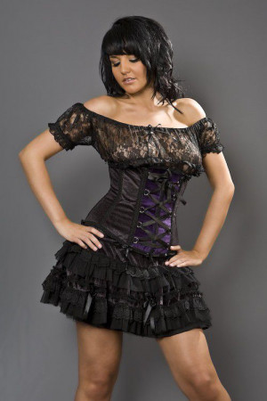  Grotica underbust gothic corset in black & purple velvet - 