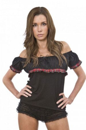  Gypsy black cotton gothic top with red tartan frill - 