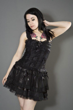  Heartless black gothic top in cotton and lace overlay - 