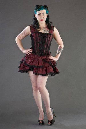  Jasmin overbust gothic corset in burgundy taffeta with black motif - 