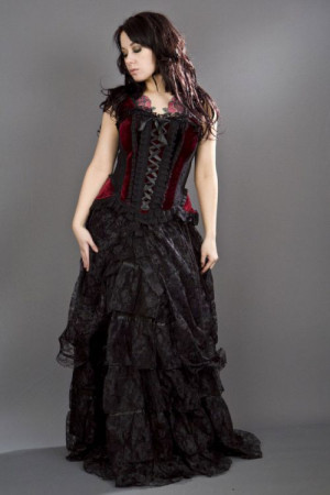  Jasmin overbust gothic corset in burgundy velvet - 