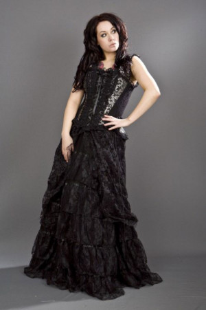  Jasmin overbust corset with straps in silver scroll brocade - 