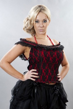  Jessie gothic top in red lycra and black lace overlay - 