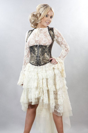  Juliette burlesque underbust halter corset in gold king brocade - 