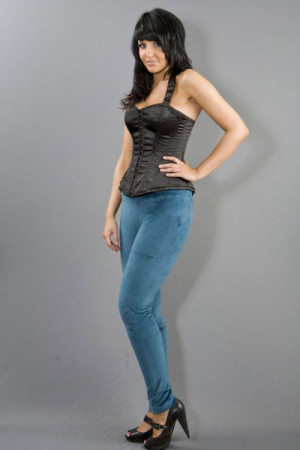  Leggings in turquoise stretch velvet - 
