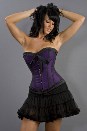  Lily hook and eye overbust burlesque corset in purple taffeta - 