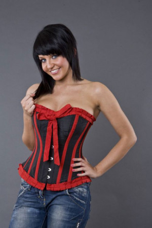  Lily overbust steel boned corset in black & red taffeta - 