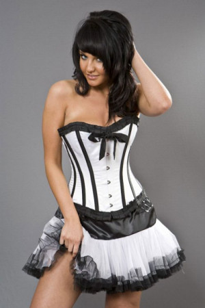  Lily overbust steel boned corset in white satin - 