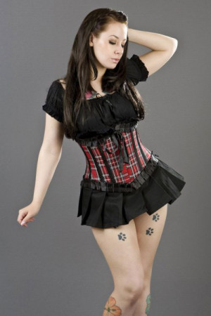  Lily underbust steel boned waist training corset in red tartan - 
