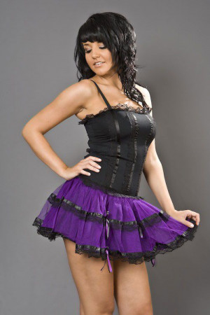  Lingerie mini dress in black cotton and purple mesh /   - 