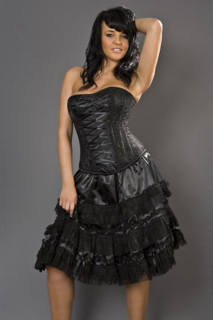  Lolita knee length burlesque skirt in black satin /  /  /  - 