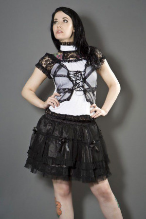  Lolita burlesque mini skirt in black satin & black mesh overlay /  /  /  - 