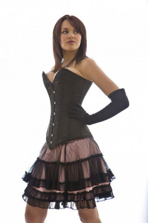  Lolita burlesque mini skirt in pink satin & black mesh overlay /  /  /  - 