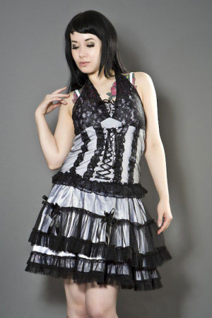  Lolita burlesque mini skirt in white satin & black mesh overlay /  /  /  - 