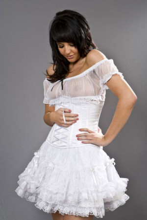  Lolita burlesque mini skirt in white satin and white lace overlay /  /  /  - 