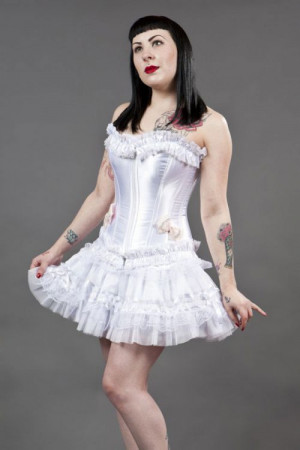  Lolita burlesque mini skirt in white satin and white mesh overlay /  /  /  - 