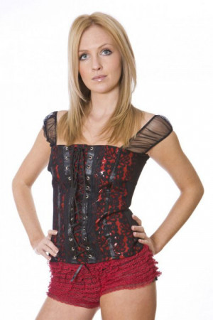  Lucy gothic top in red PVC and black lace overlay - 