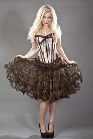  Maybow overbust lace up corset in gold satin & brown piping - 