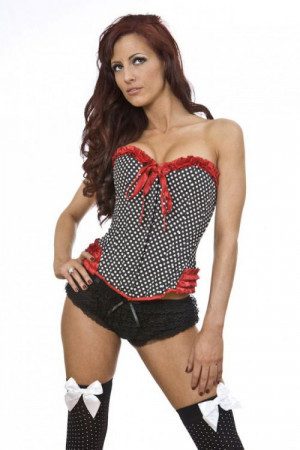  Maybow overbust rockabilly corset in polka dot & red satin - 