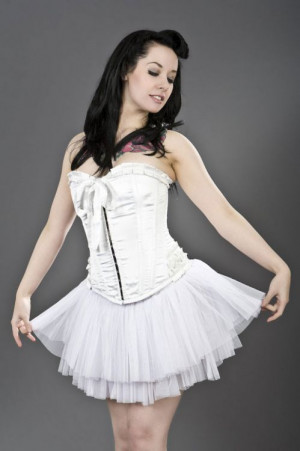  Maybow overbust corset in white satin & white satin frill /   - 