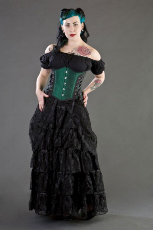  Mistress underbust steel boned corset in green taffeta - 