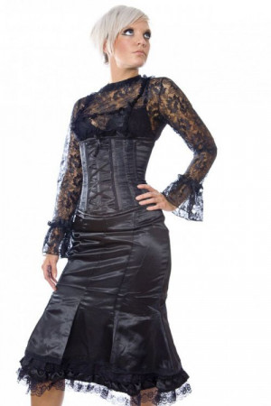  Mollflanders underbust corset in black satin & black lace overlay - 
