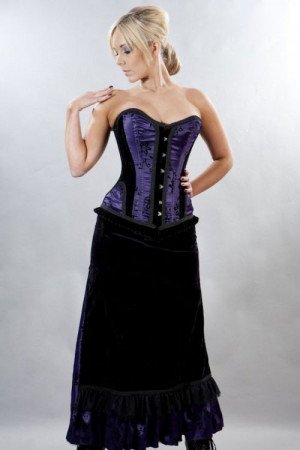  Morgana long victorian goth skirt in purple satin flock - 