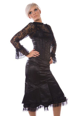  Morticia knee length burlesque skirt in black satin - 
