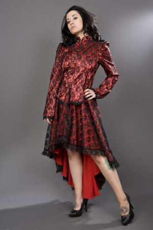  Nightshade victorian gothic jacket in red satin and lace overlay - 