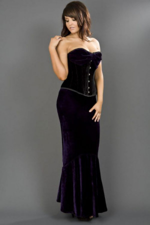  Opera overbust steel boned corset in black & purple velvet - 