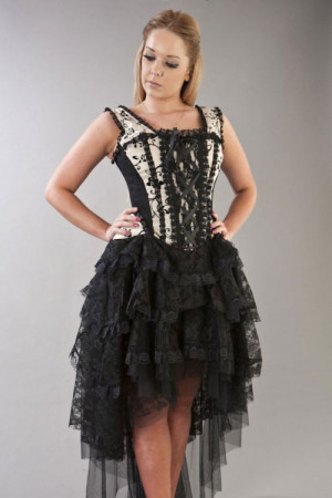  Ophelie victorian gothic corset dress in cream satin flock - 