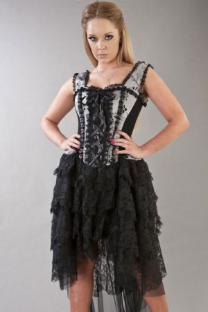  Ophelie victorian gothic corset dress in silver satin flock - 