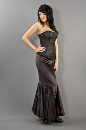  Panel long mermaid cut skirt in black velvet - 