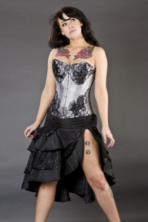  Paris overbust steel boned corset in silver taffeta - 