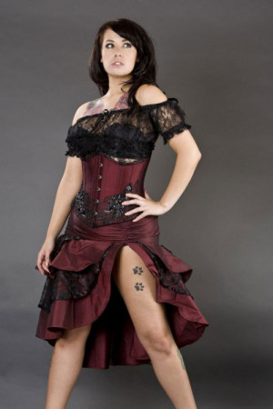  Paris waist training steel boned underbust corset in burgundy taffeta - 
