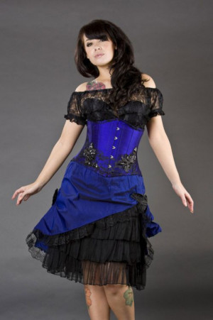  Paris underbust steel boned waist cincher in navy blue taffeta - 
