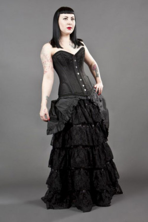  Petra overbust burlesque corset in black scroll brocade - 