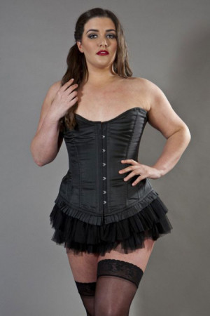  Petra overbust longline plus size corset in black taffeta - 