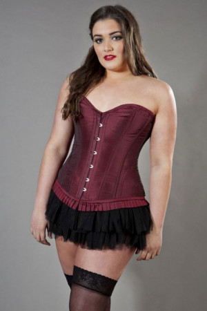  Petra overbust long line plus size corset in burgundy taffeta - 