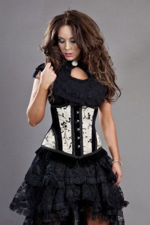  Petra long line steel boned underbust corset in cream satin flock - 
