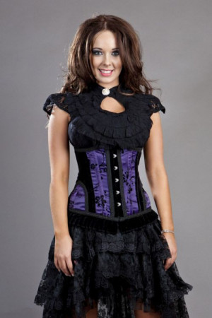 Корсет Petra long line steel boned underbust corset in purple satin flock - Изображение